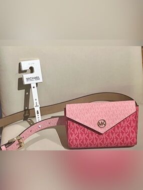 New Michael Kors Monogram Envelope Adjustable Belt Bag - L/XL
